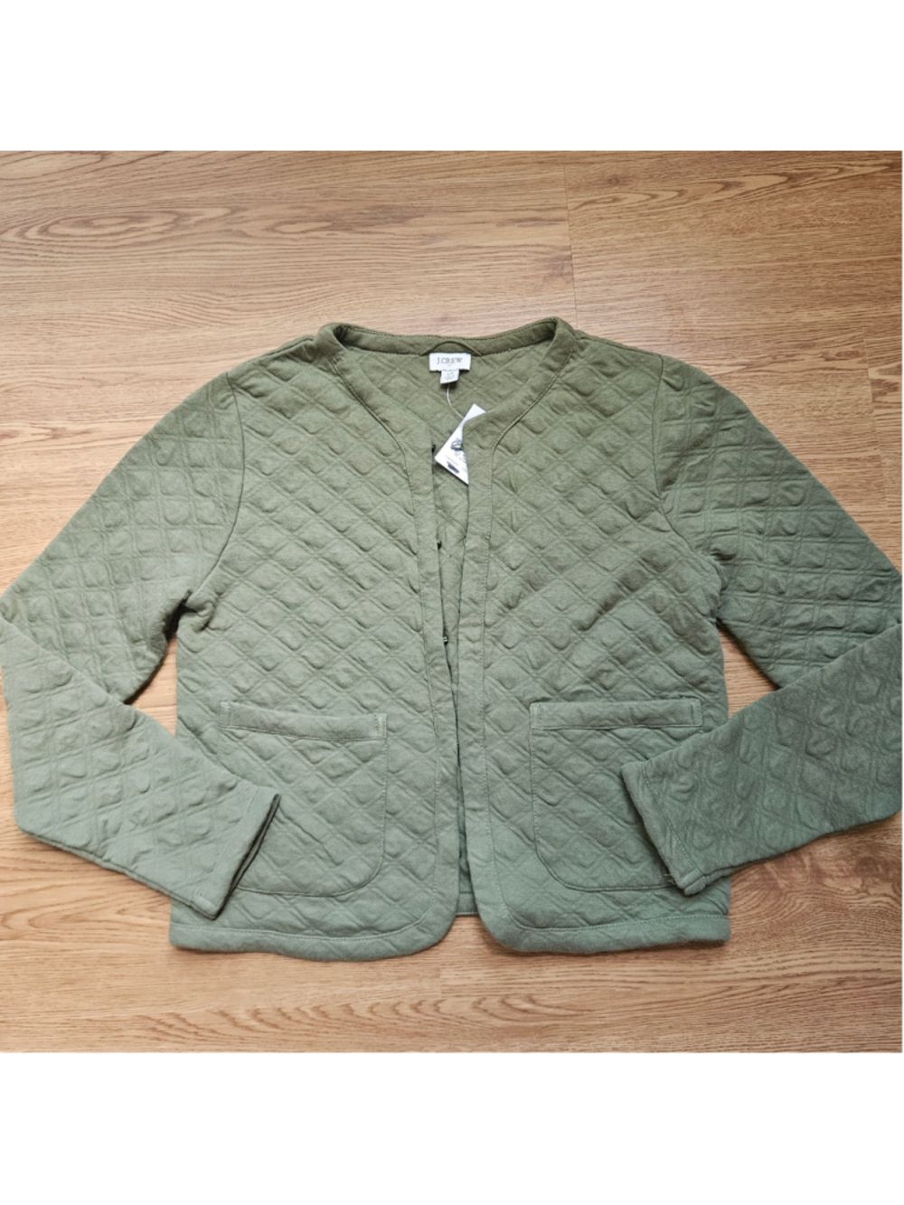 J. Crew Factory Green Quilted Hook Closure Cardigan Sweater Minimalist XS NWT